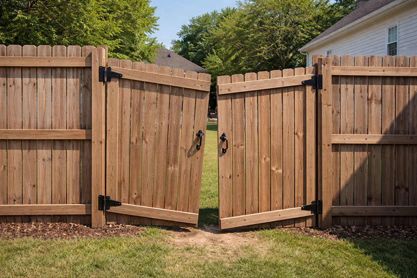 Fence gate misalignment requiring professional fence repair service